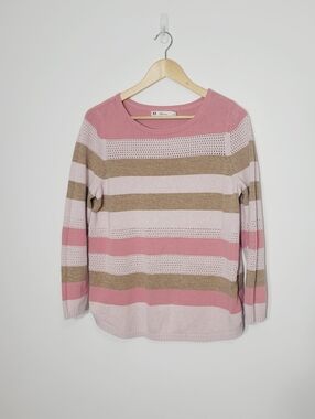Reitman's Pink Brown Strips 100% Cotton Long Sleeve Knitted Sweater Plus Sz XXL